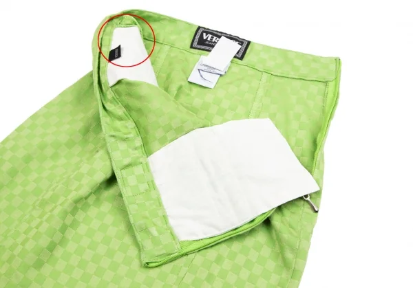 ヴェルサーチ ジーンズクチュールVERSACE JEANS COUTURE フロントジップストレッチチェッカーフラッグスカート 黄緑38 K-122474_006