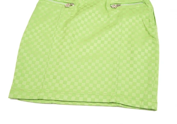 ヴェルサーチ ジーンズクチュールVERSACE JEANS COUTURE フロントジップストレッチチェッカーフラッグスカート 黄緑38 K-122474_008