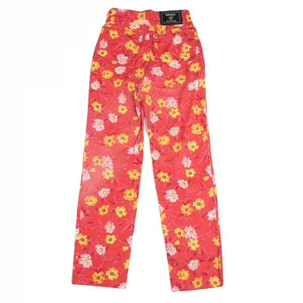 ヴェルサーチ ジーンズクチュールVERSACE JEANS COUTURE フラワープリントコットンテーパードパンツ ピンク黄38 K-122481_011