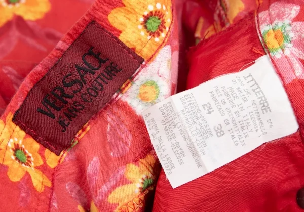 ヴェルサーチ ジーンズクチュールVERSACE JEANS COUTURE フラワープリントコットンテーパードパンツ ピンク黄38 K-122481_016