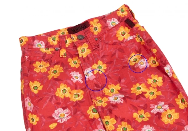 ヴェルサーチ ジーンズクチュールVERSACE JEANS COUTURE フラワープリントコットンテーパードパンツ ピンク黄38 K-122481_002