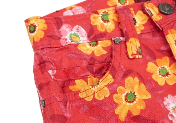 ヴェルサーチ ジーンズクチュールVERSACE JEANS COUTURE フラワープリントコットンテーパードパンツ ピンク黄38 K-122481_005