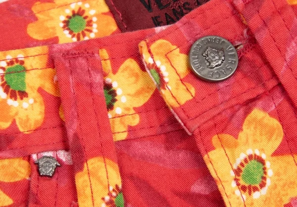 ヴェルサーチ ジーンズクチュールVERSACE JEANS COUTURE フラワープリントコットンテーパードパンツ ピンク黄38 K-122481_006