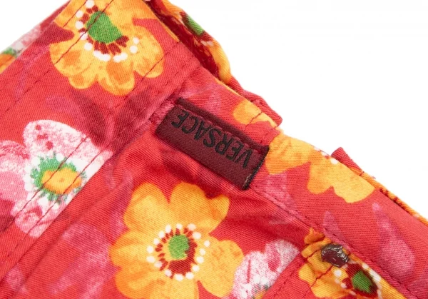 ヴェルサーチ ジーンズクチュールVERSACE JEANS COUTURE フラワープリントコットンテーパードパンツ ピンク黄38 K-122481_007