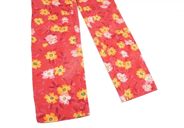 ヴェルサーチ ジーンズクチュールVERSACE JEANS COUTURE フラワープリントコットンテーパードパンツ ピンク黄38 K-122481_009