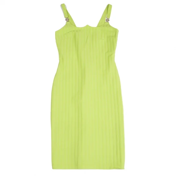 ヴェルサーチ ジーンズクチュールVERSACE JEANS COUTURE ナイロンストレッチストライプノースリーブワンピース 黄緑40 K-122484_002