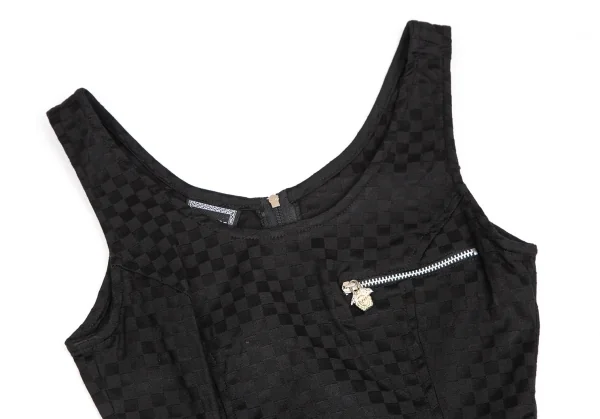 ヴェルサーチ ジーンズクチュールVERSACE JEANS COUTURE フロントジップチェッカーフラッグノースリーブミニワンピース 黒38 K-122485_003