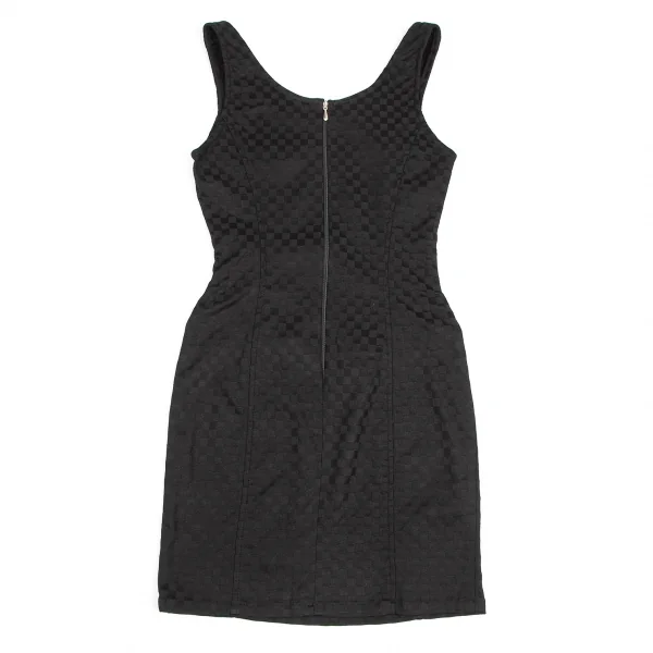 ヴェルサーチ ジーンズクチュールVERSACE JEANS COUTURE フロントジップチェッカーフラッグノースリーブミニワンピース 黒38 K-122485_009