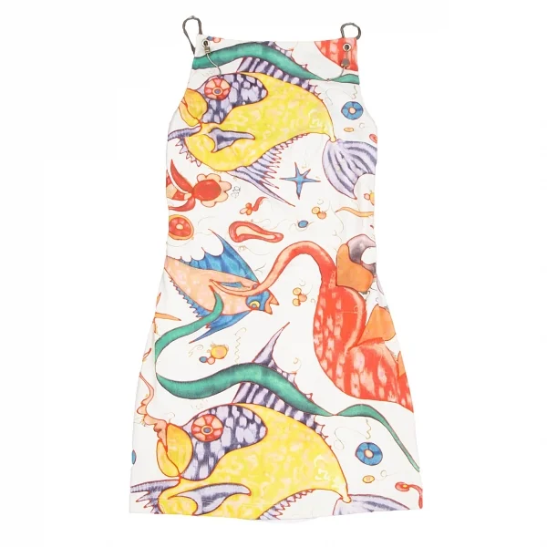 ヴェルサーチ ジーンズクチュールVERSACE JEANS COUTURE グラフィックプリントノースリーブワンピース 白マルチ38 K-122486_002