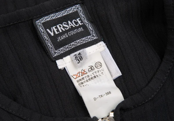 ヴェルサーチ ジーンズクチュールVERSACE JEANS COUTURE ストライプ織りハーフジップワンピース 黒38 K-122488_018