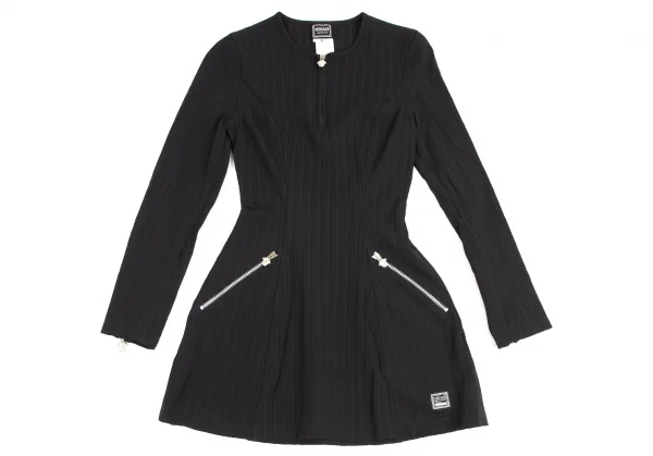 ヴェルサーチ ジーンズクチュールVERSACE JEANS COUTURE ストライプ織りハーフジップワンピース 黒38 K-122488_002