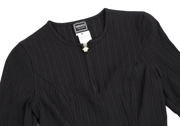 ヴェルサーチ ジーンズクチュールVERSACE JEANS COUTURE ストライプ織りハーフジップワンピース 黒38 K-122488_003