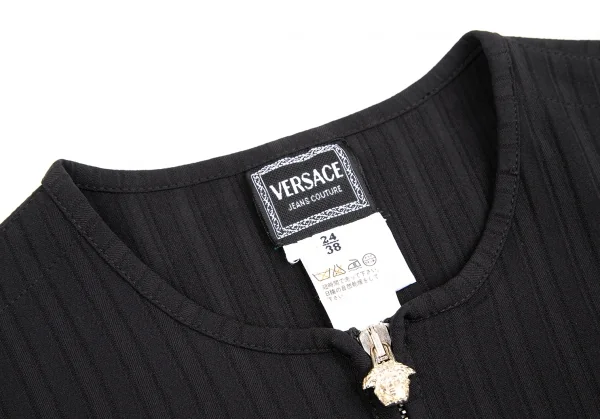 ヴェルサーチ ジーンズクチュールVERSACE JEANS COUTURE ストライプ織りハーフジップワンピース 黒38 K-122488_004
