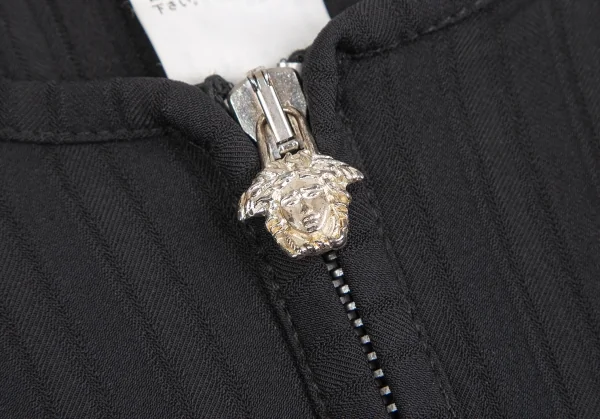 ヴェルサーチ ジーンズクチュールVERSACE JEANS COUTURE ストライプ織りハーフジップワンピース 黒38 K-122488_005