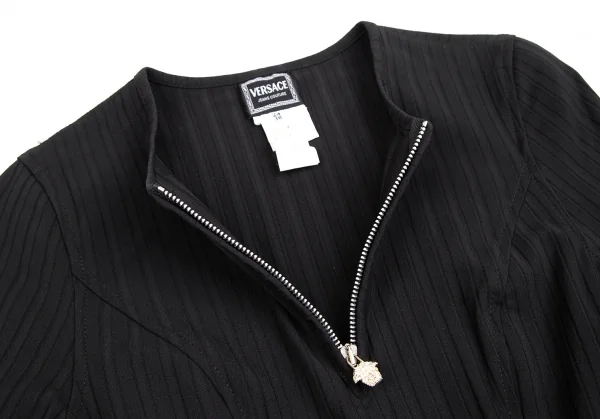 ヴェルサーチ ジーンズクチュールVERSACE JEANS COUTURE ストライプ織りハーフジップワンピース 黒38 K-122488_006