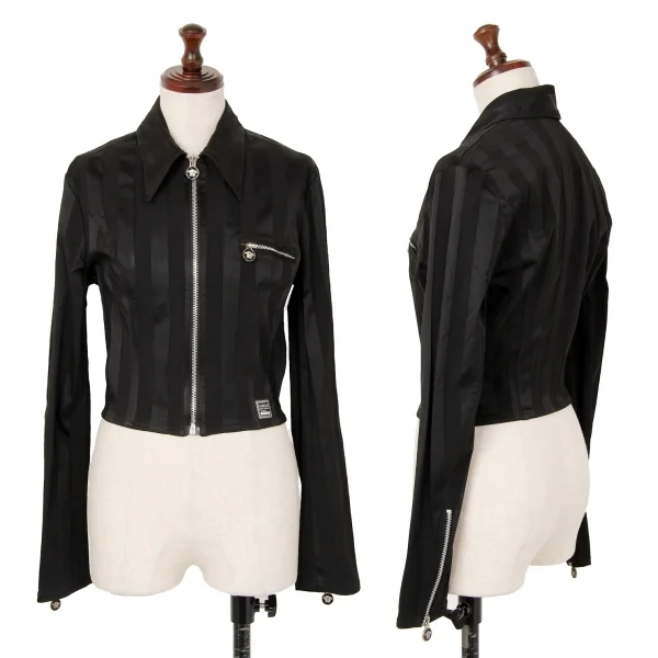 ヴェルサーチ ジーンズクチュールVERSACE JEAN COUTURE メデューサチャームジップデザインストライプブルゾン 黒S K-122490_001