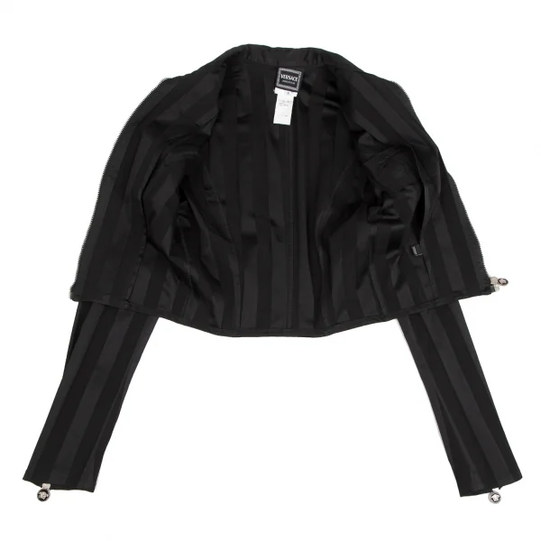 ヴェルサーチ ジーンズクチュールVERSACE JEAN COUTURE メデューサチャームジップデザインストライプブルゾン 黒S K-122490_013