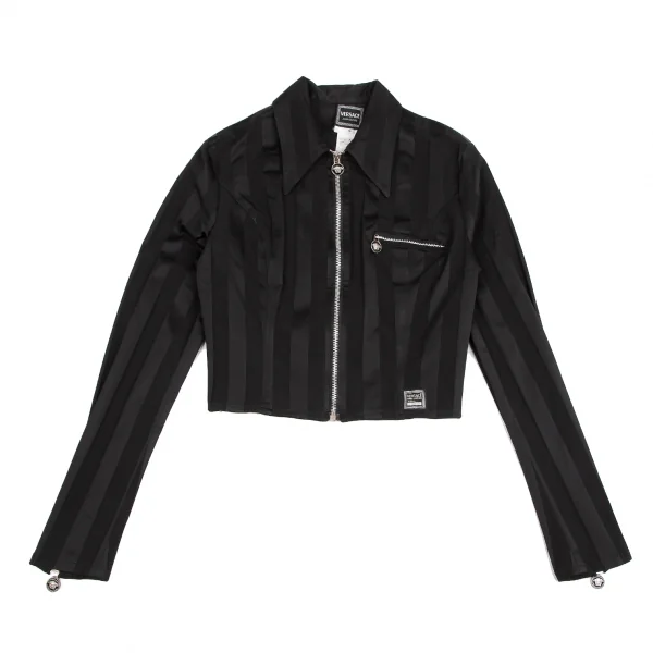 ヴェルサーチ ジーンズクチュールVERSACE JEAN COUTURE メデューサチャームジップデザインストライプブルゾン 黒S K-122490_002