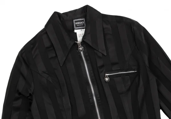 ヴェルサーチ ジーンズクチュールVERSACE JEAN COUTURE メデューサチャームジップデザインストライプブルゾン 黒S K-122490_003