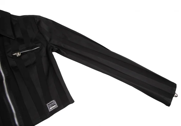 ヴェルサーチ ジーンズクチュールVERSACE JEAN COUTURE メデューサチャームジップデザインストライプブルゾン 黒S K-122490_008