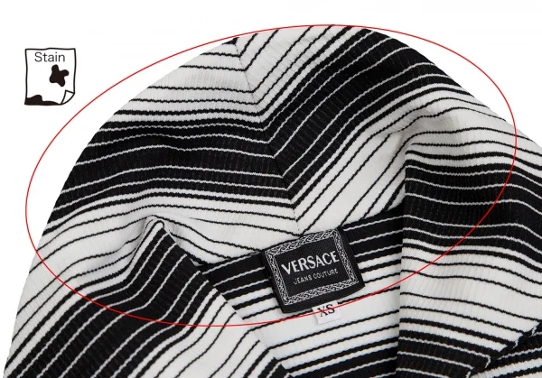 ヴェルサーチ ジーンズクチュールVERSACE JEANS COUTURE メデューサチャームジップデザインボーダーニットブルゾン 黒白XS K-122491_005