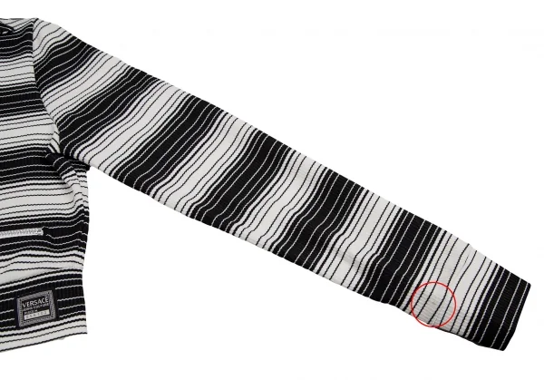 ヴェルサーチ ジーンズクチュールVERSACE JEANS COUTURE メデューサチャームジップデザインボーダーニットブルゾン 黒白XS K-122491_007