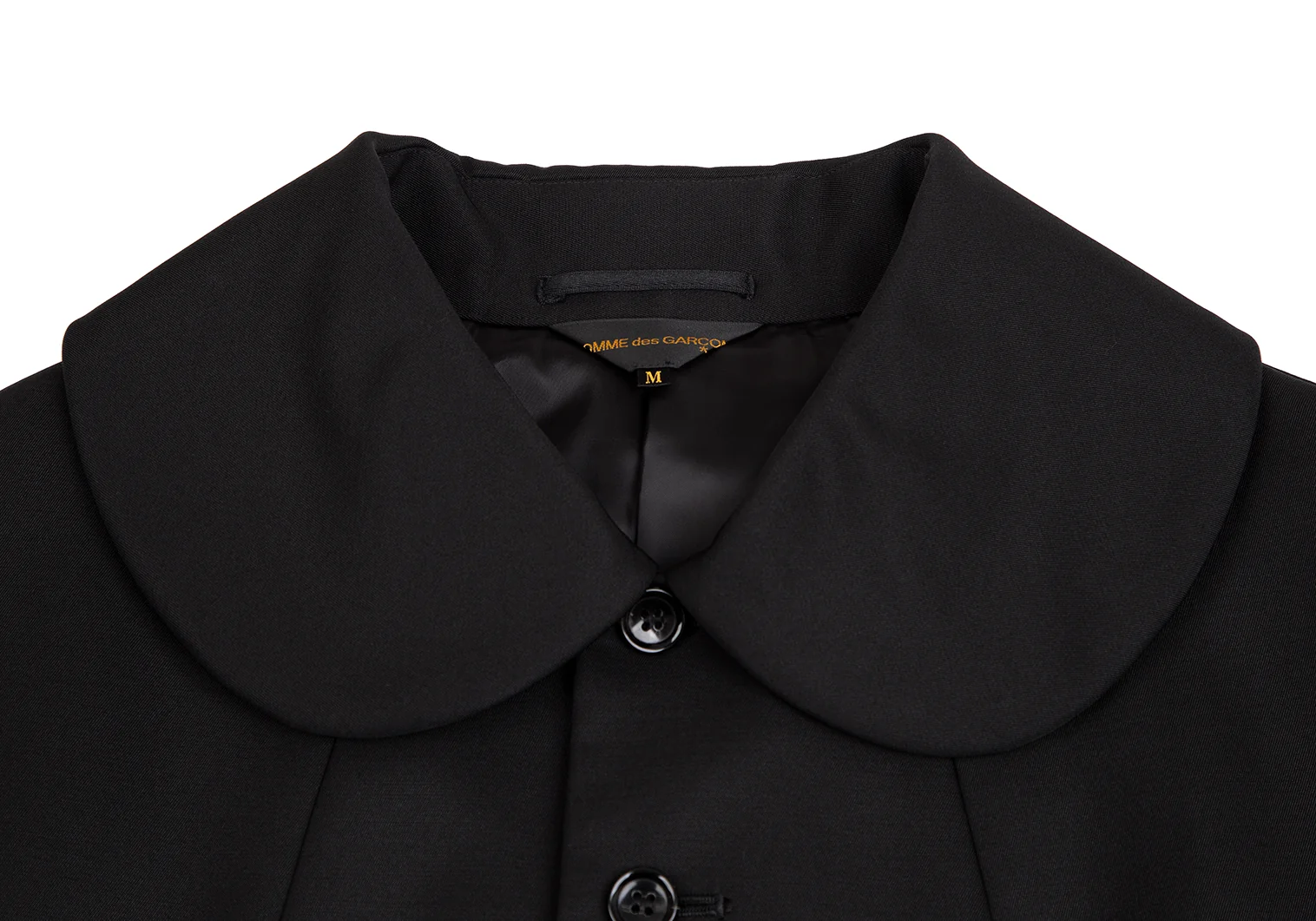 コムデギャルソン 丸襟 ジャケット ショート丈 ポリエステル　XS 変形　黒 コムデギャルソンCOMME des GARCONS変形シルクウール丸襟