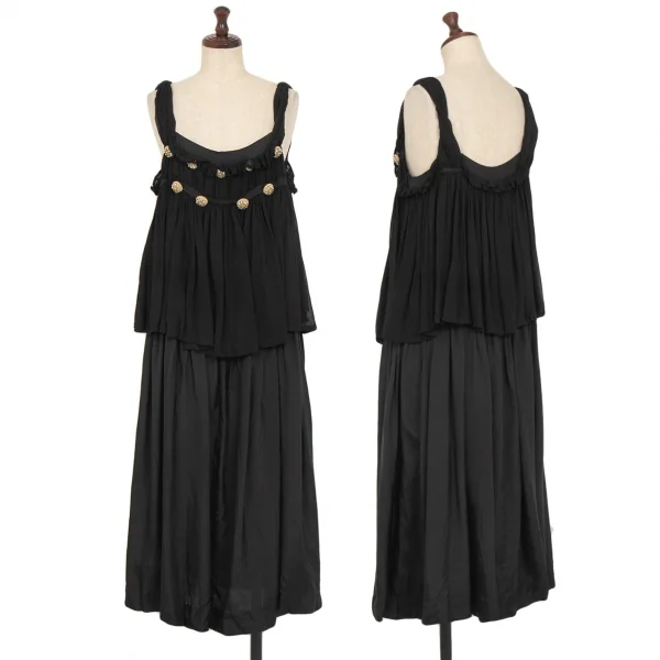 トリココムデギャルソンtricot COMME des GARCONS染めボタン装飾レイヤードシワプリーツキュプラワンピース 黒M K-122508_001