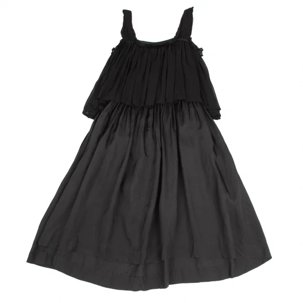 トリココムデギャルソンtricot COMME des GARCONS染めボタン装飾レイヤードシワプリーツキュプラワンピース 黒M K-122508_011