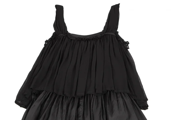 トリココムデギャルソンtricot COMME des GARCONS染めボタン装飾レイヤードシワプリーツキュプラワンピース 黒M K-122508_012