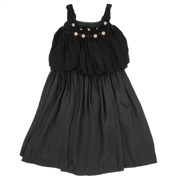 トリココムデギャルソンtricot COMME des GARCONS染めボタン装飾レイヤードシワプリーツキュプラワンピース 黒M K-122508_002