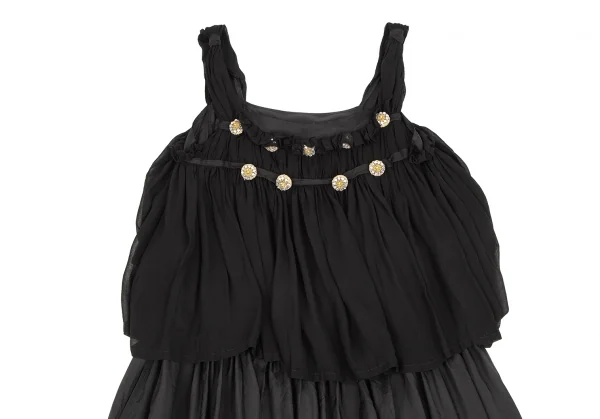 トリココムデギャルソンtricot COMME des GARCONS染めボタン装飾レイヤードシワプリーツキュプラワンピース 黒M K-122508_003