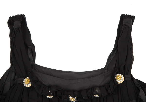 トリココムデギャルソンtricot COMME des GARCONS染めボタン装飾レイヤードシワプリーツキュプラワンピース 黒M K-122508_004