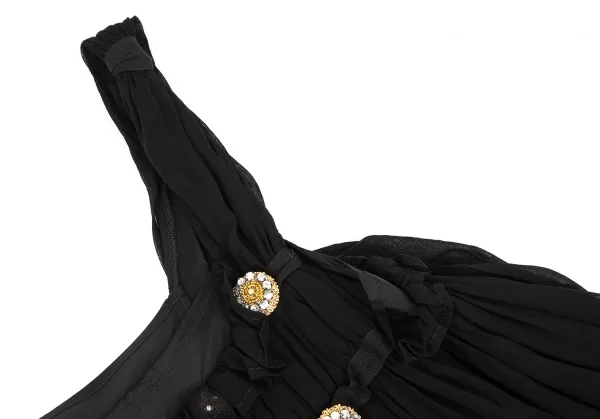 トリココムデギャルソンtricot COMME des GARCONS染めボタン装飾レイヤードシワプリーツキュプラワンピース 黒M K-122508_005