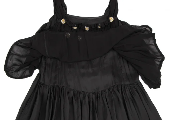 トリココムデギャルソンtricot COMME des GARCONS染めボタン装飾レイヤードシワプリーツキュプラワンピース 黒M K-122508_007