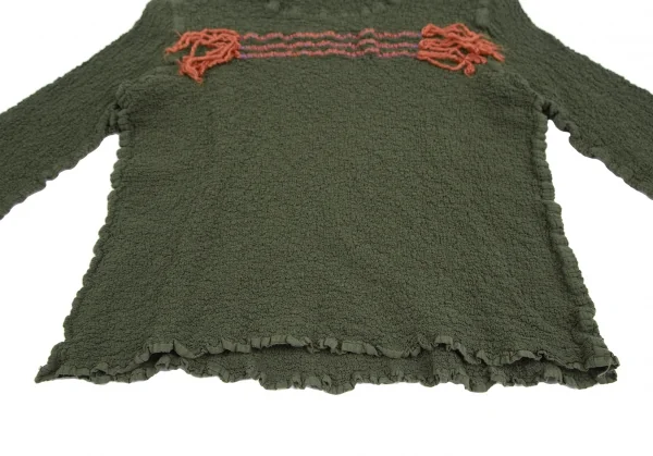 イッセイミヤケ ミーISSEY MIYAKE me フリンジステッチカリフラワータートルネックカットソー 緑F K-122518_010