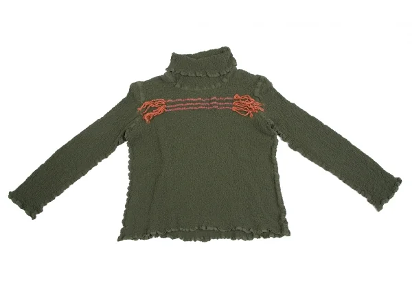 イッセイミヤケ ミーISSEY MIYAKE me フリンジステッチカリフラワータートルネックカットソー 緑F K-122518_002