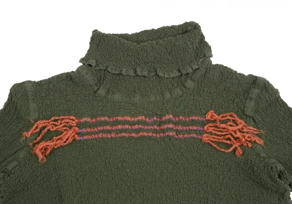 イッセイミヤケ ミーISSEY MIYAKE me フリンジステッチカリフラワータートルネックカットソー 緑F K-122518_003