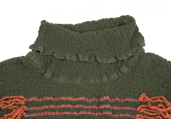 イッセイミヤケ ミーISSEY MIYAKE me フリンジステッチカリフラワータートルネックカットソー 緑F K-122518_004