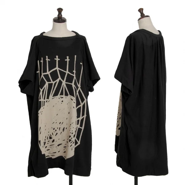 ベルンハルトウィルヘルム Bernhard Willhelm グラフィックプリント半袖スウェットワンピース 黒モカ0S K-122585_001