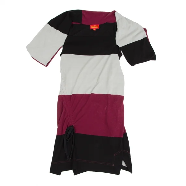 ヴィヴィアンウエストウッド レッドレーベルVivienne Westwood Red Label サイドギャザーデザインスクエアネックチュニック 紺ボルドー水色2 K-122593_002