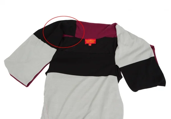 ヴィヴィアンウエストウッド レッドレーベルVivienne Westwood Red Label サイドギャザーデザインスクエアネックチュニック 紺ボルドー水色2 K-122593_003