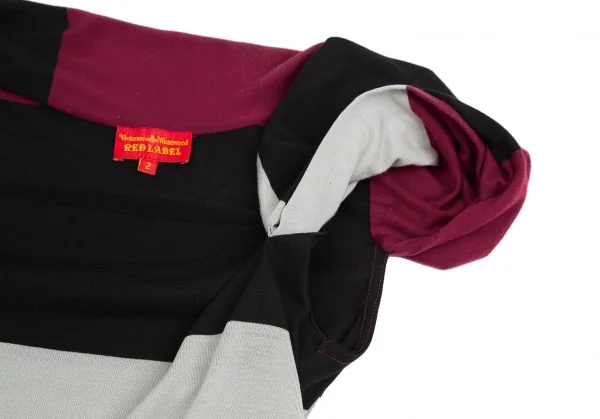 ヴィヴィアンウエストウッド レッドレーベルVivienne Westwood Red Label サイドギャザーデザインスクエアネックチュニック 紺ボルドー水色2 K-122593_006
