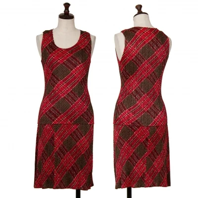 PLEATS PLEASE Argyle Check Print Sleeveless Shirt & Skirt