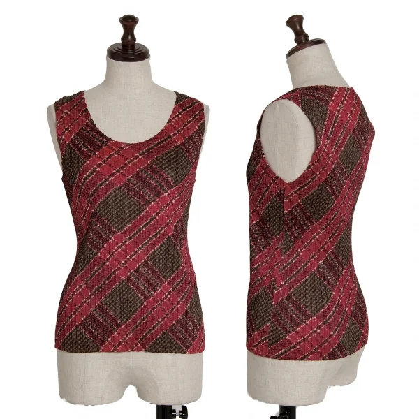 プリーツプリーズPLEATS PLEASE アーガイルチェックプリントセットアップ 赤緑3 K-122623_002