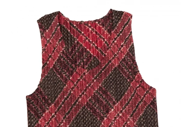 プリーツプリーズPLEATS PLEASE アーガイルチェックプリントセットアップ 赤緑3 K-122623_004