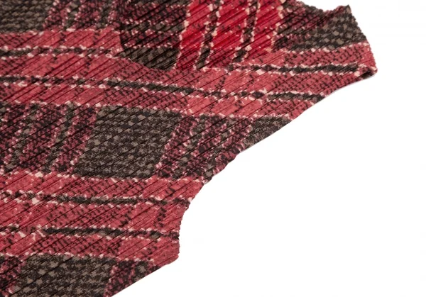 プリーツプリーズPLEATS PLEASE アーガイルチェックプリントセットアップ 赤緑3 K-122623_006