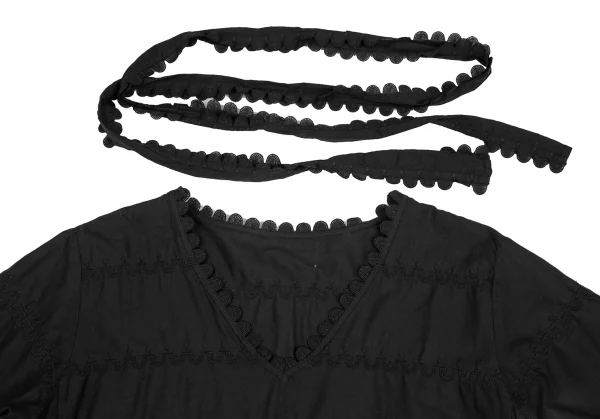 ISSEY MIYAKE HaaT Embroidered Lace V-neck Short Sleeve Dress K-122973_005