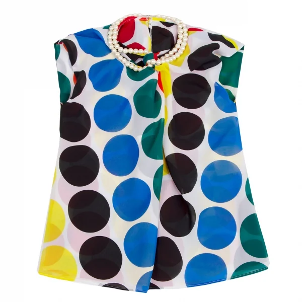 ジュンヤワタナベ コムデギャルソンJUNYA WATANABE COMME des GARCONSパール装飾マルチドットプリントノースリーブトップス 白マルチM K-123164_002