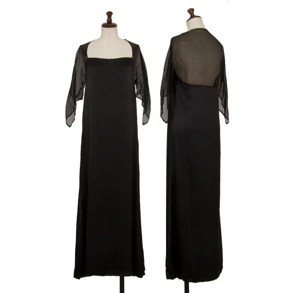 ヨウジヤマモト ノアールYohji Yamamoto NOIR メッシュ切替シルクワンピース 黒S K-123170_001